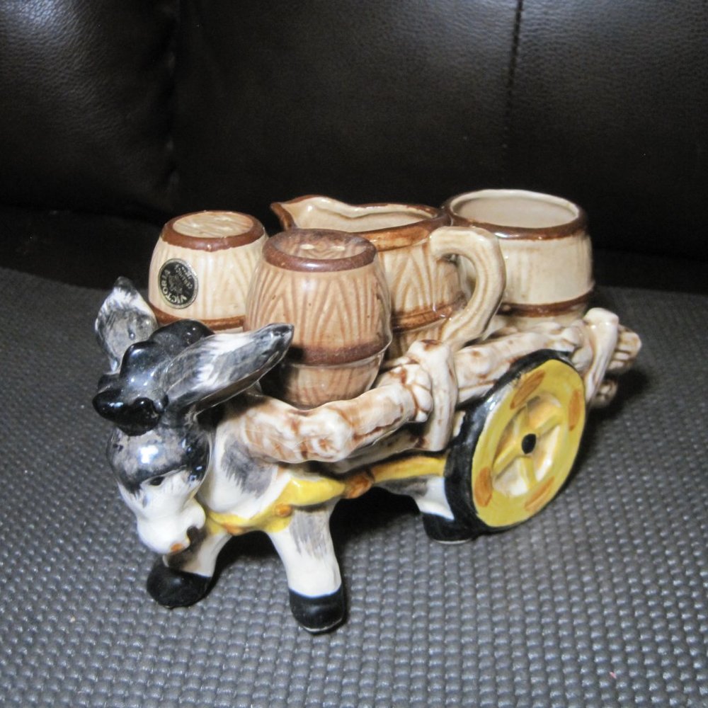 Vintage Victoria Ceramics Donkey Cart Cream Sugar Salt and Pepper Set JAPAN